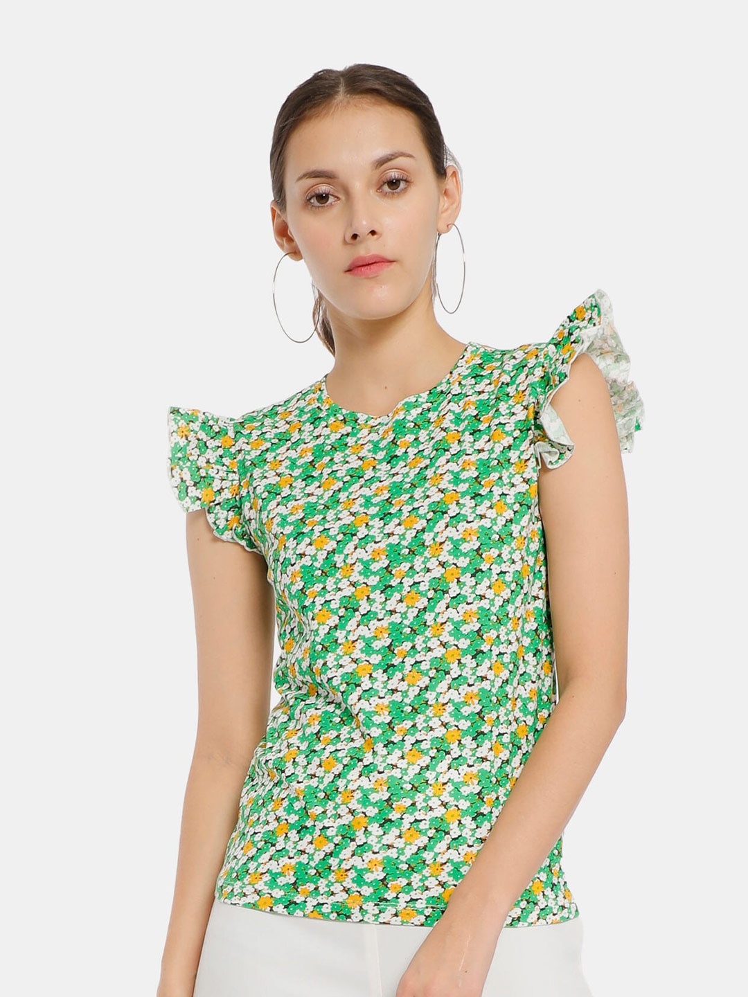 

Sugr Green Floral Print Top