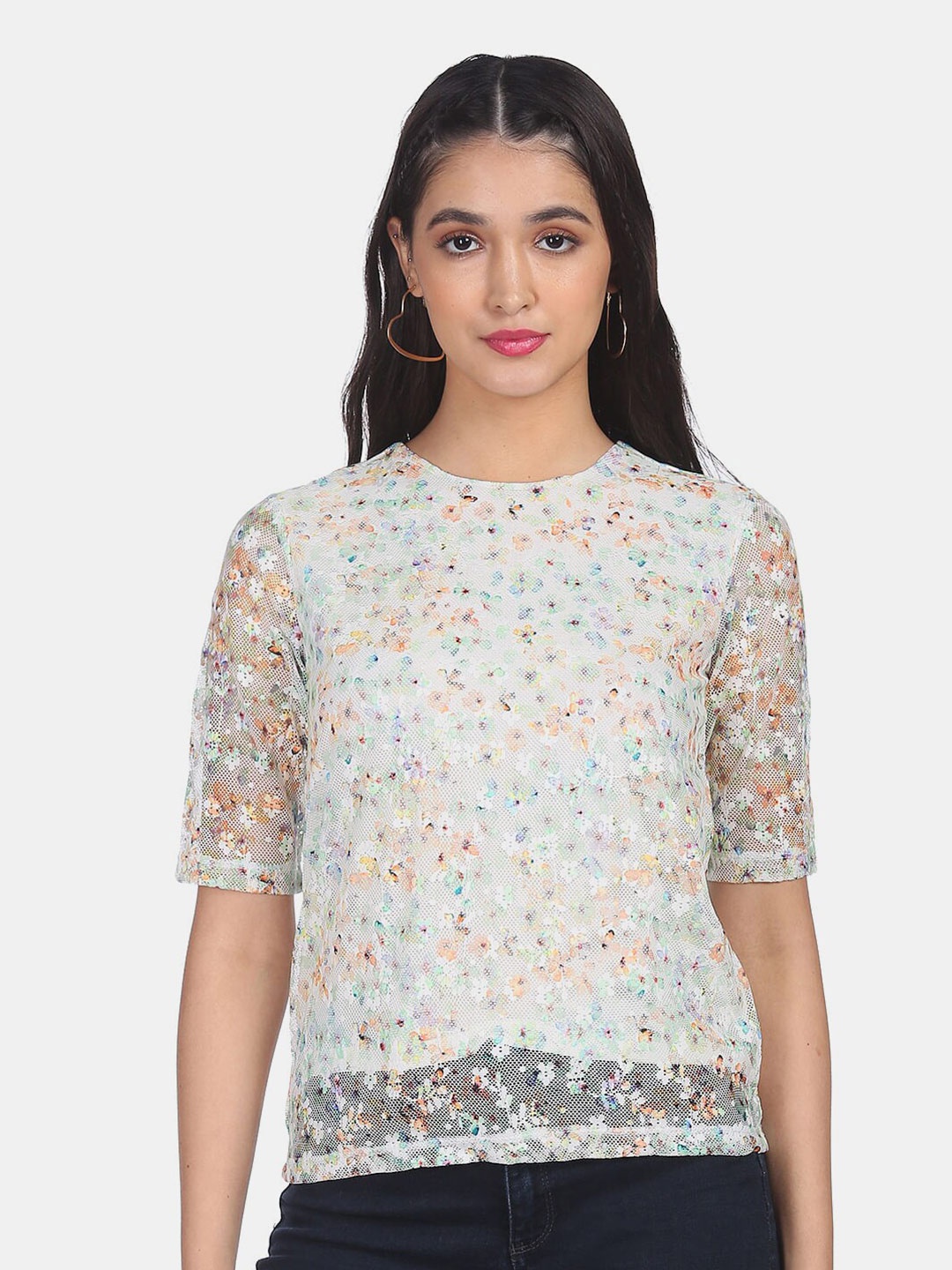 

Sugr Women White Floral Printed Top