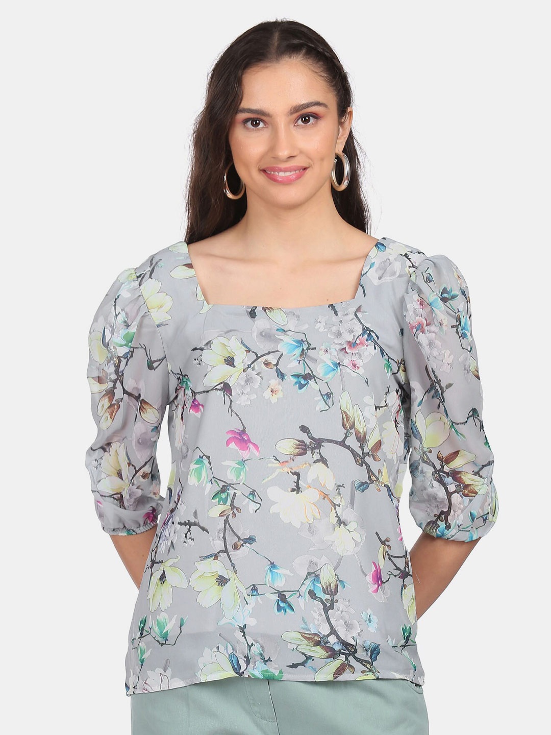 

Sugr Women Blue Floral Printed Top