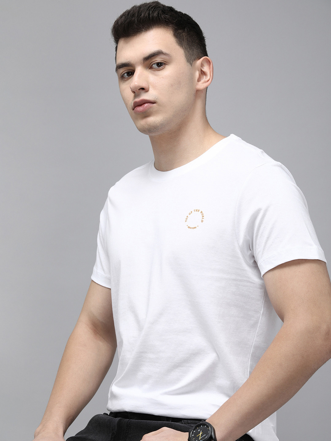

Arrow New York Men White Typography Applique Compact Cotton T-shirt