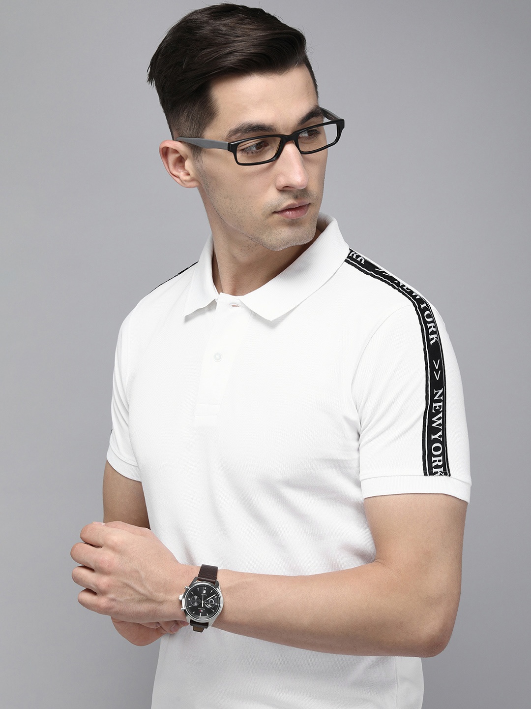 

Arrow New York Men White & Black Polo Collar Pure Cotton T-shirt