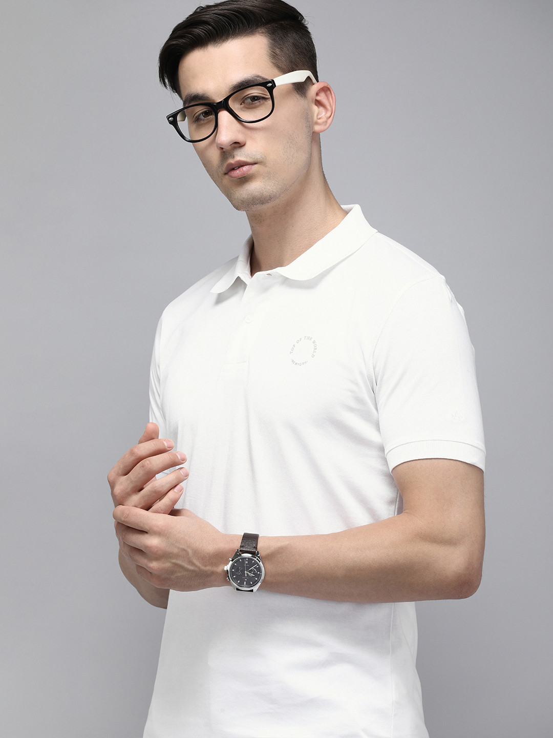 

Arrow New York Men White Solid Polo Collar Pure Cotton T-shirt