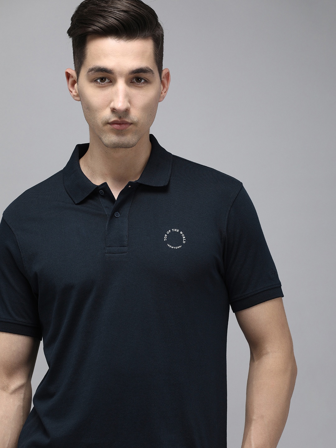 

Arrow New York Men Navy Blue Pure Cotton Polo Collar T-shirt