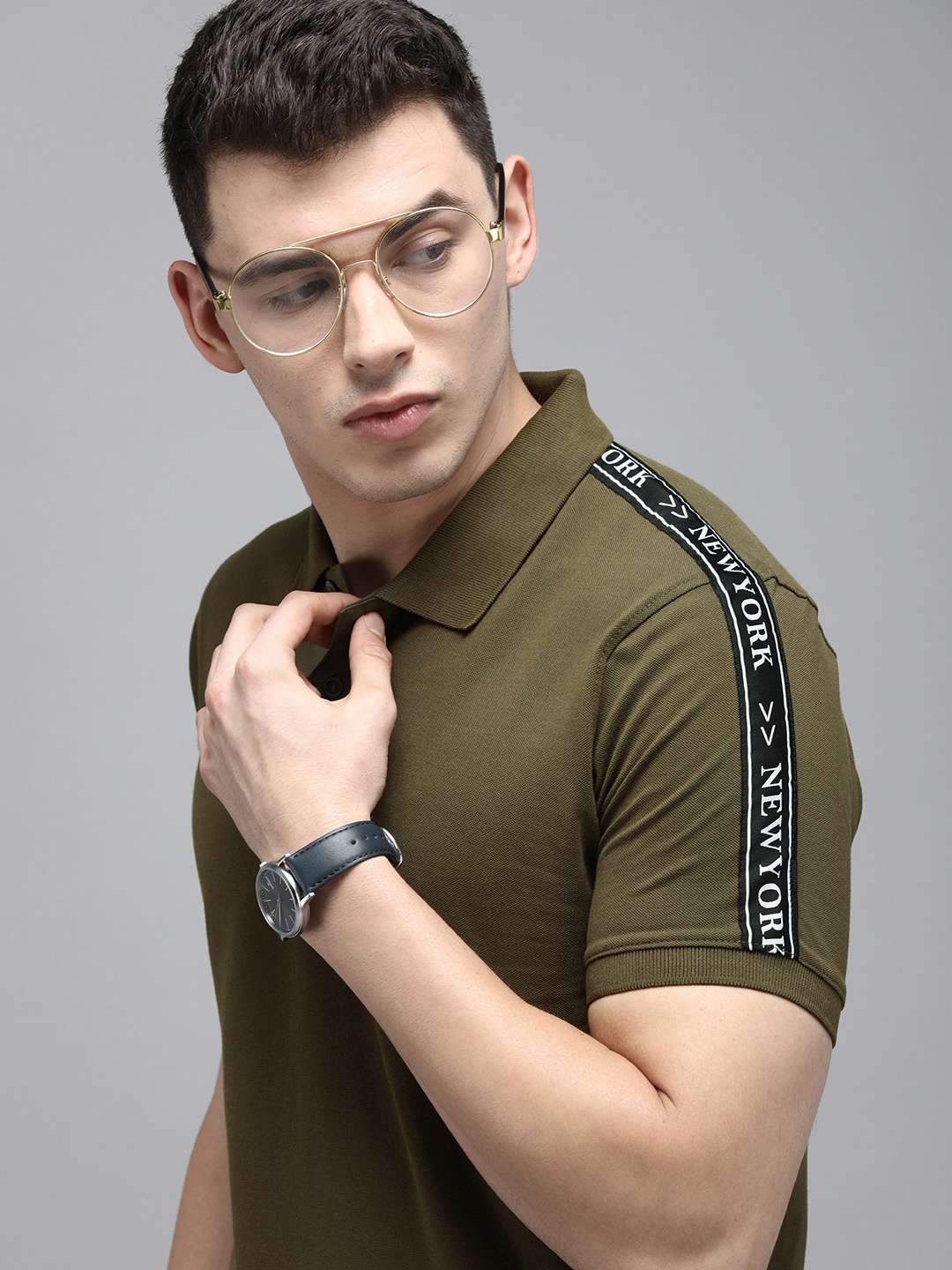 

Arrow New York Men Olive Green Pure Cotton Polo Collar T-shirt