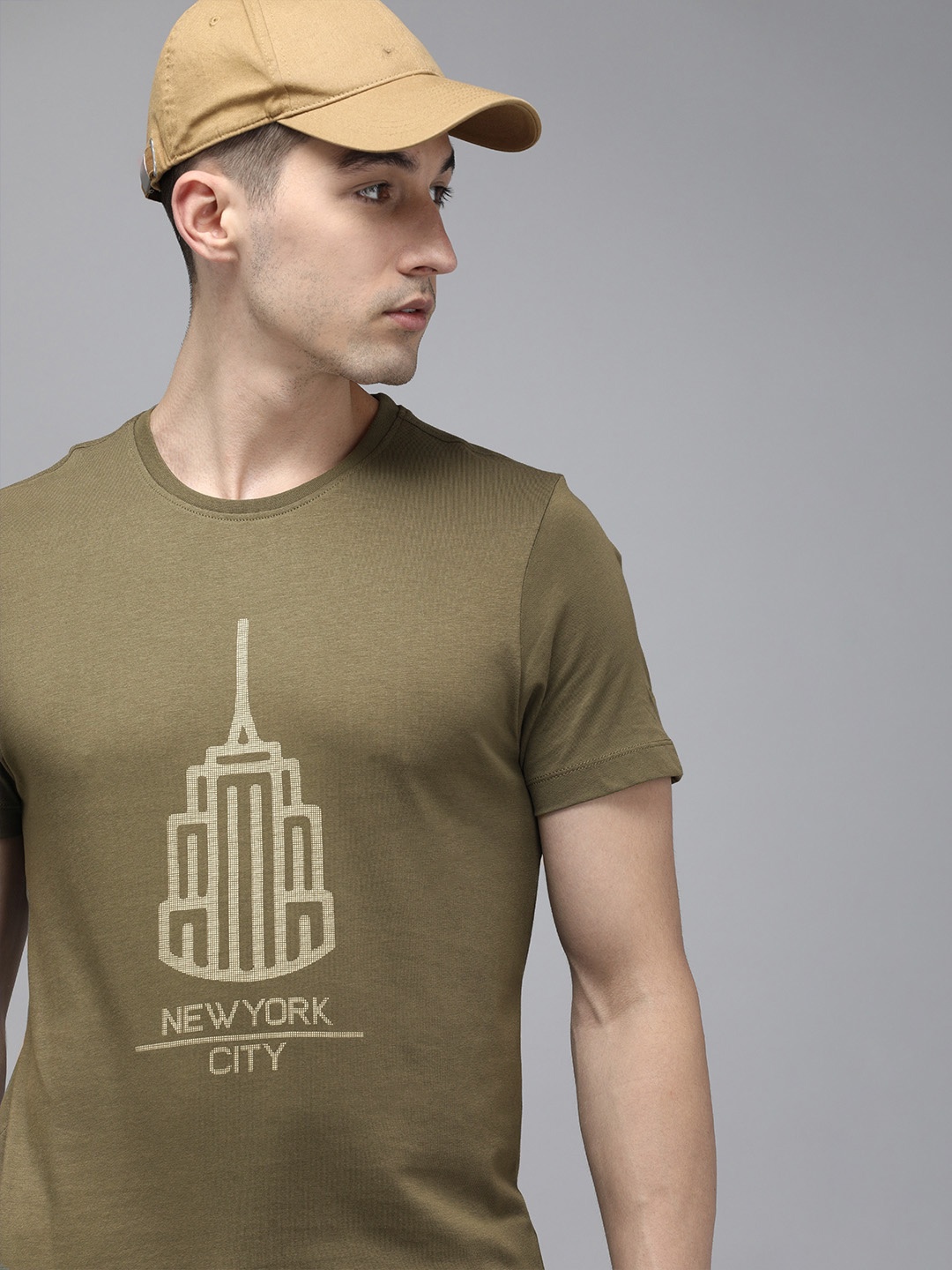 

Arrow New York Men Olive Green Printed Pure Cotton T-shirt