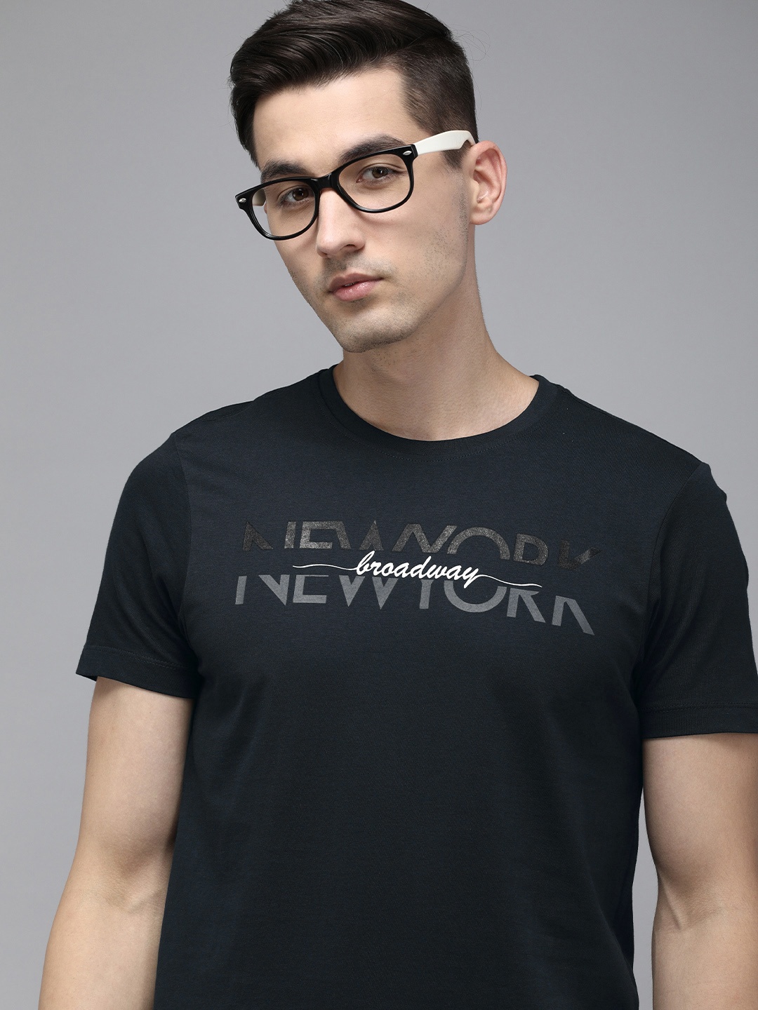 

Arrow New York Men Navy Blue Printed Pure Cotton T-shirt