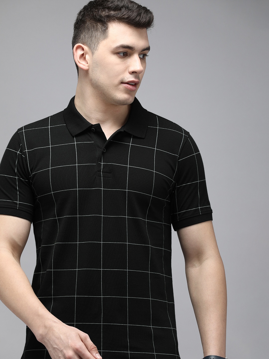 

Arrow New York Men Black Checked Pure Cotton Polo Collar T-shirt