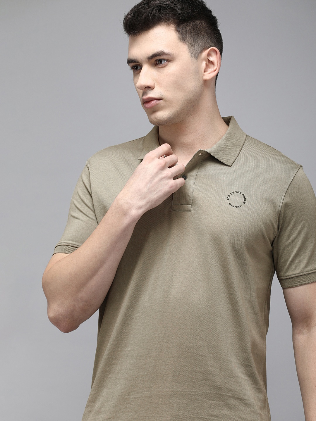 

Arrow New York Men Beige Pure Cotton Polo Collar T-shirt