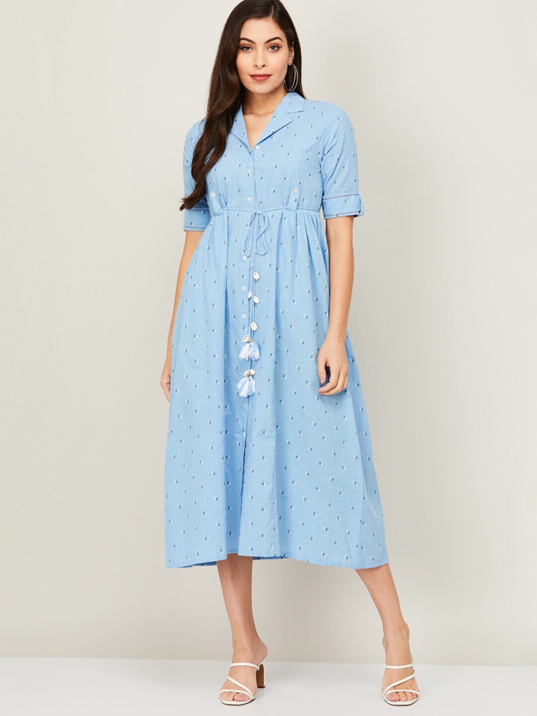 

Colour Me by Melange Blue Pure Cotton Shirt Midi Dress