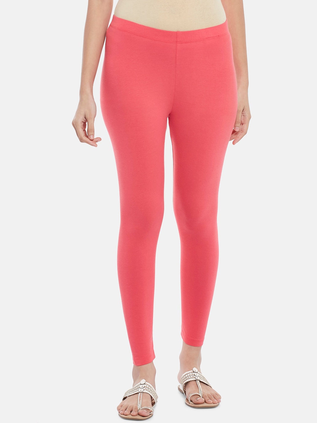 

RANGMANCH BY PANTALOONS Women Coral Solid Ankle-Length Leggings