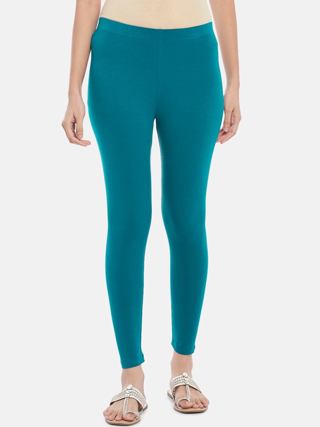 

RANGMANCH BY PANTALOONS Women Teal Blue Solid Ankle-Length Leggings