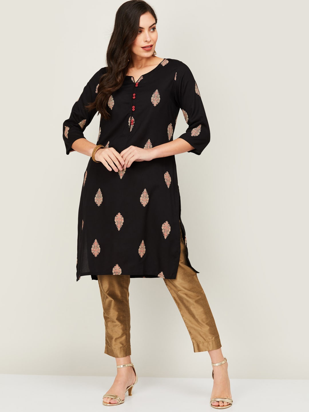 

Melange by Lifestyle Women Black Ethnic Design Printed Kurta