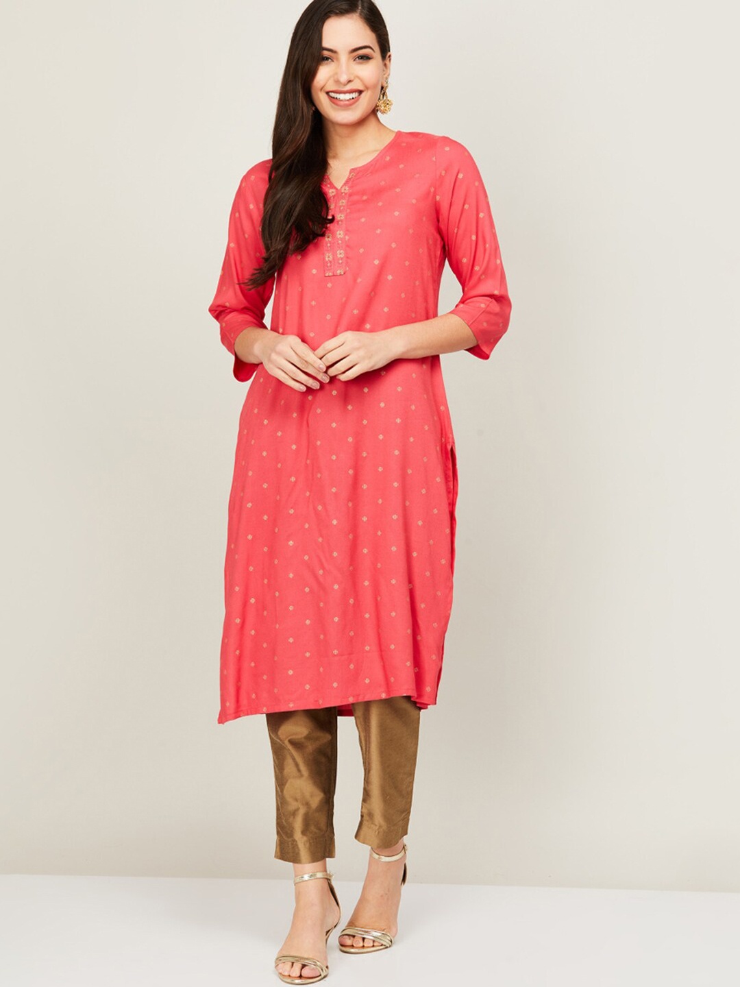 

Melange by Lifestyle Women Pink Thread Work Kurta