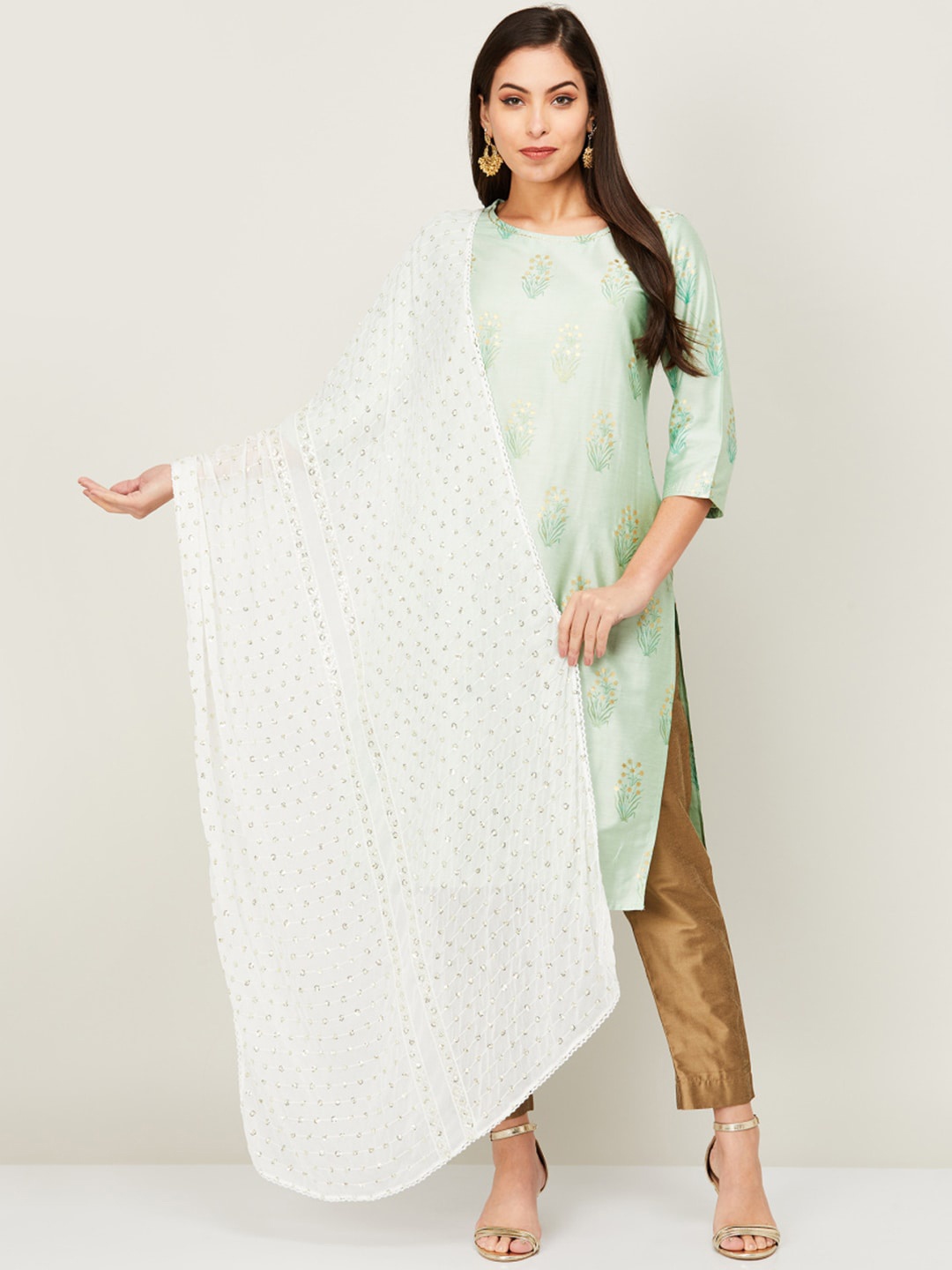 

Melange by Lifestyle Women Green Geometric Kurta