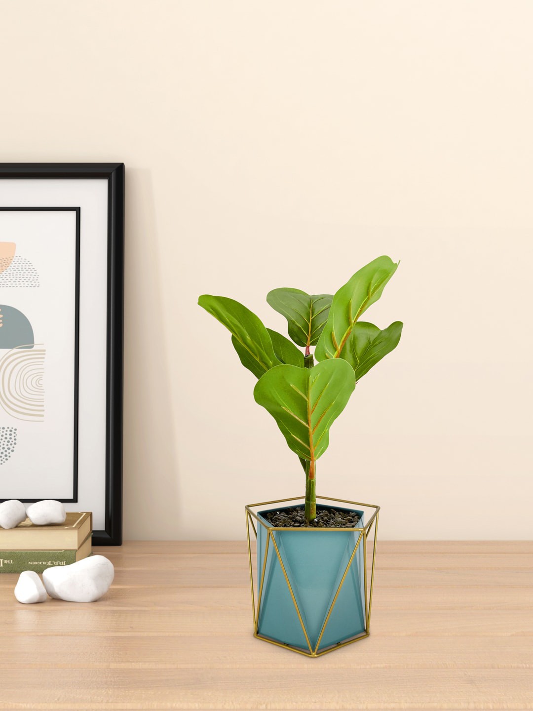 

Living scapes by Pantaloons Sea Green & Golden Metal Wire Framework Planter