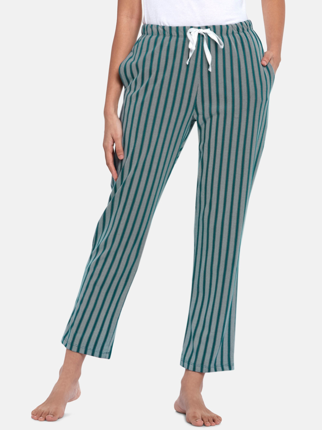 

Dreamz by Pantaloons Women Blue Striped Cotton Lounge Pants