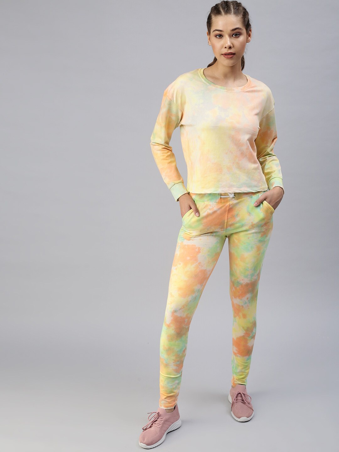 

SHOWOFF Women Orange & Yellow Tie-&-Dye Printed Co-ords