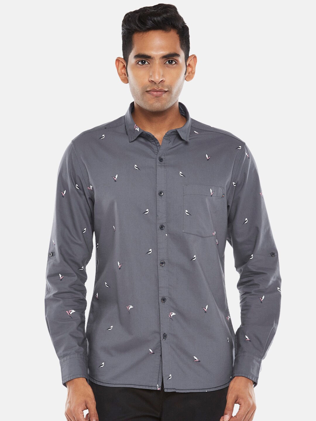 

Urban Ranger by pantaloons Men Grey Slim Fit Printed Casual Shirt