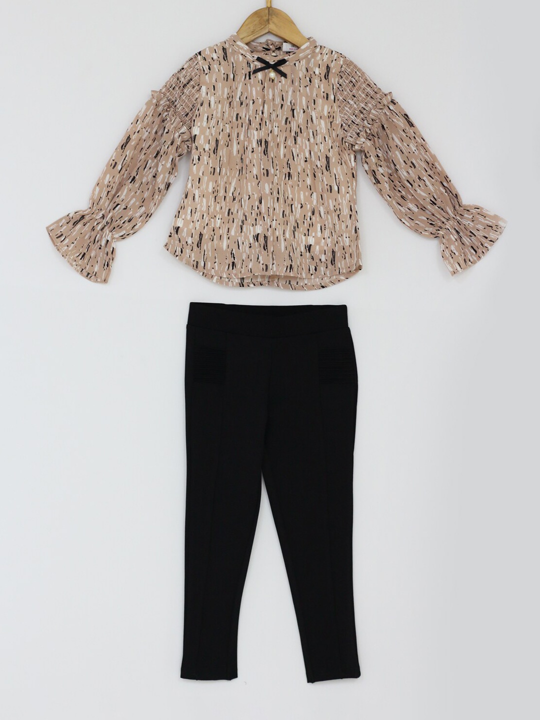 

Peppermint Girls Black & Beige Printed Top with Trousers