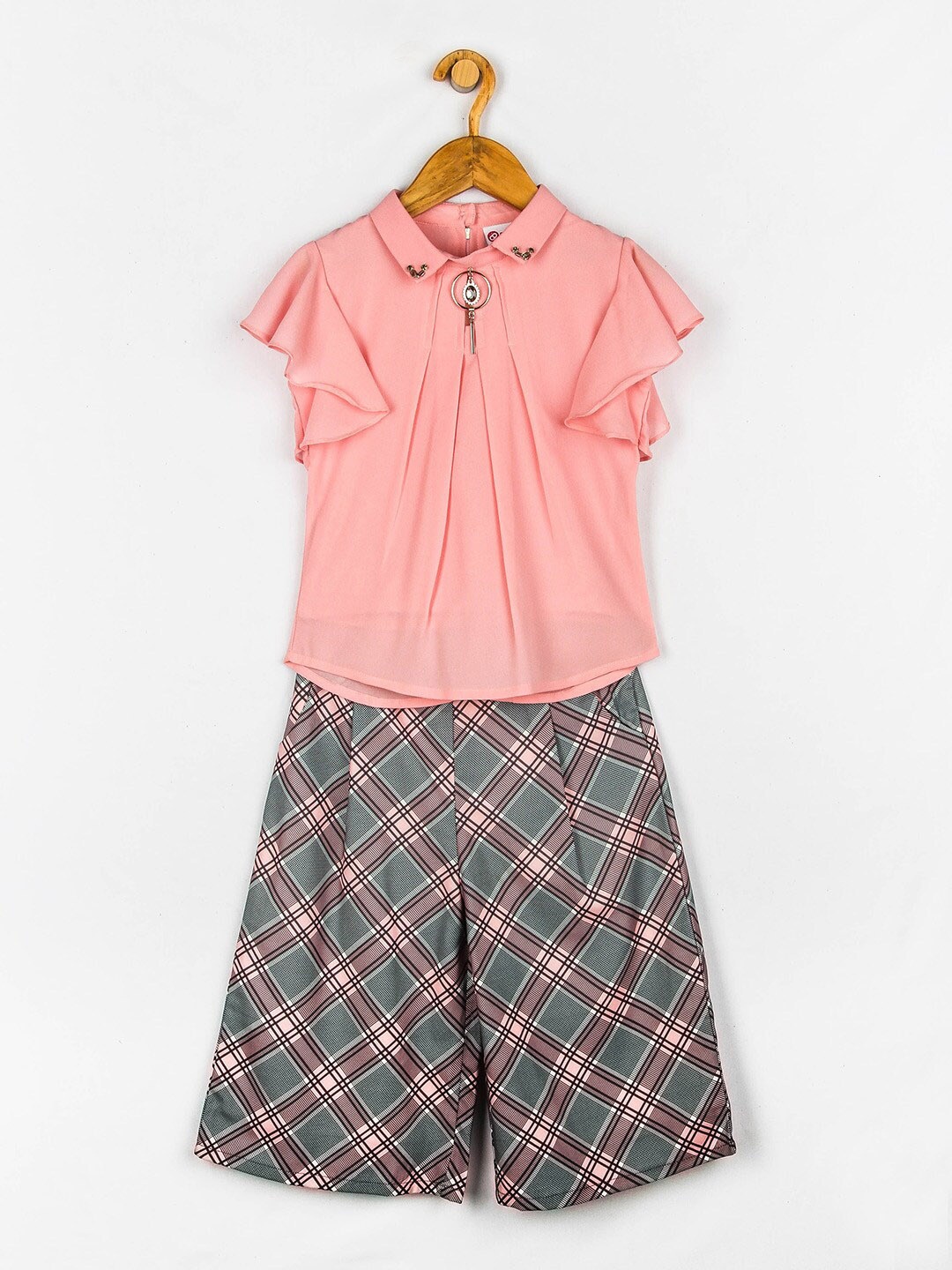 

Peppermint Girls Peach-Coloured & Grey Printed Clothing Set