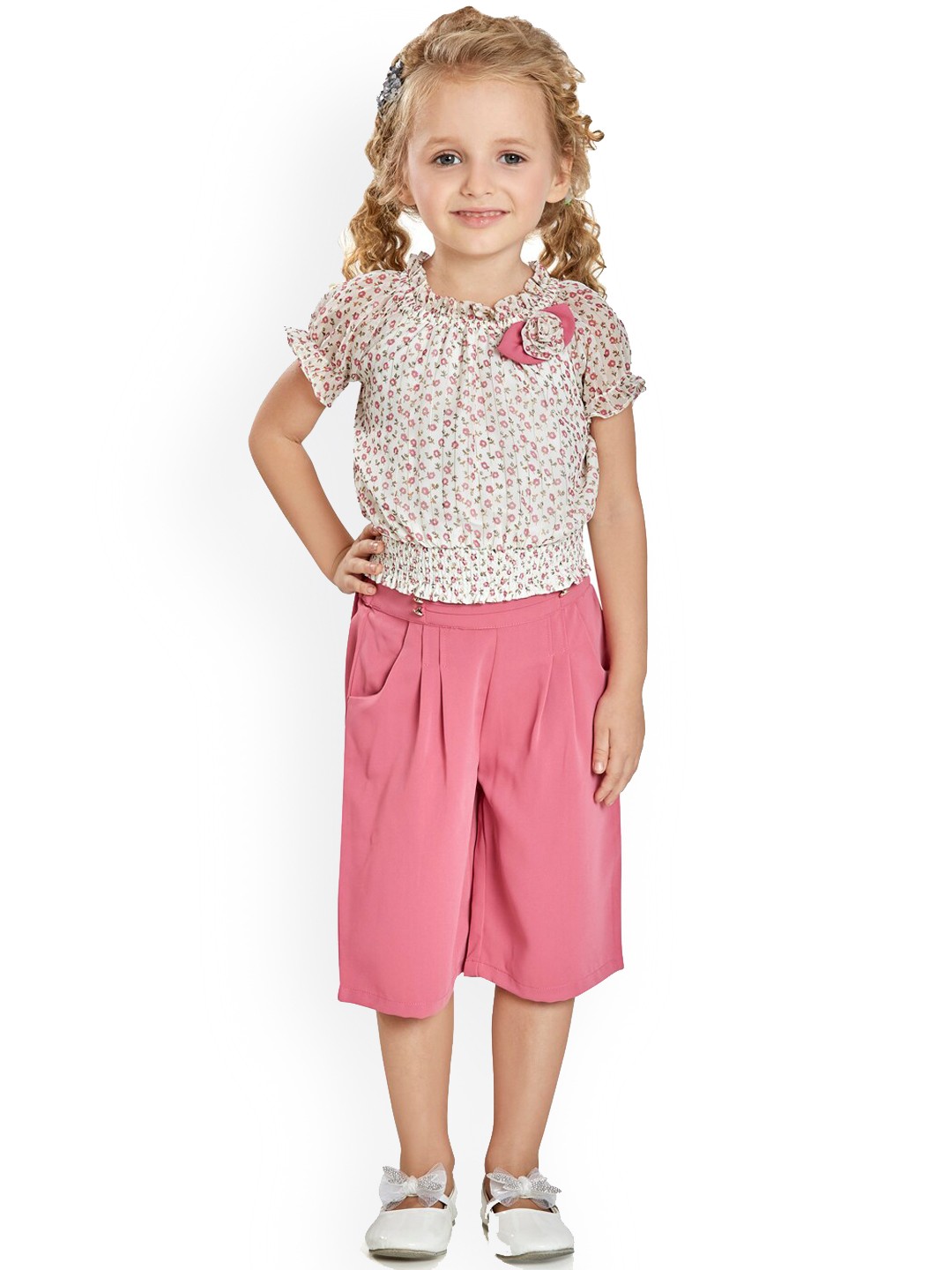 

Peppermint Girls Pink & White Printed Top with Capris