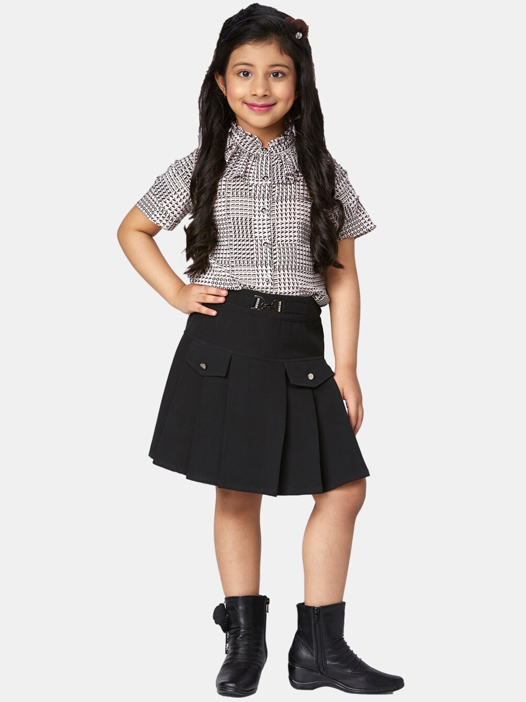 

Peppermint Girls Black & White Checked Top with Skirt