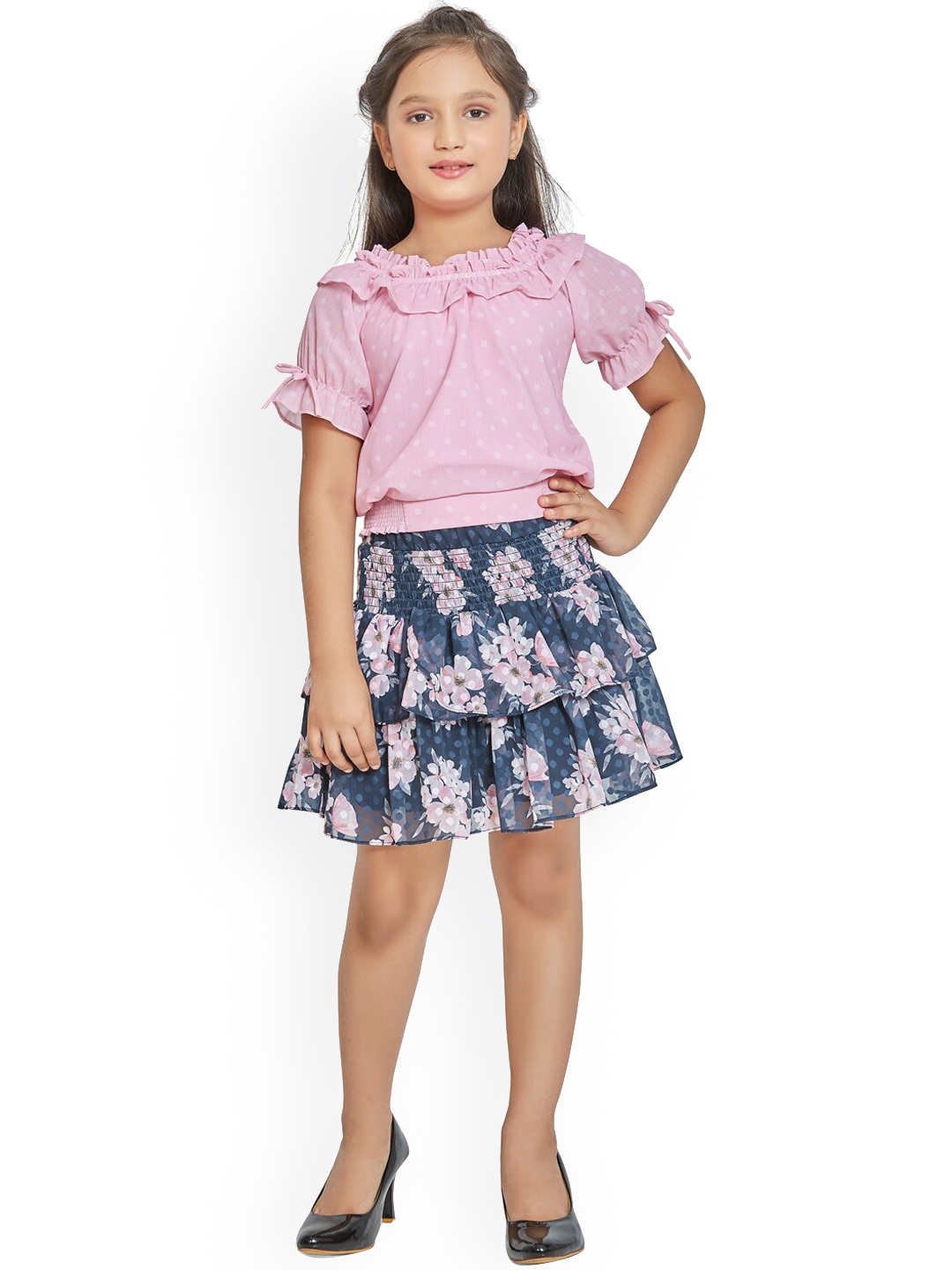 

Peppermint Girls Pink & Blue Top With Skirt