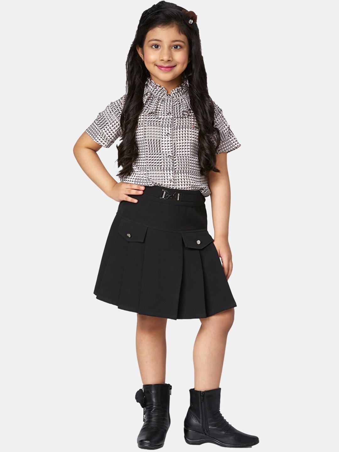 

Peppermint Girls Black & White Printed Top with Skirt