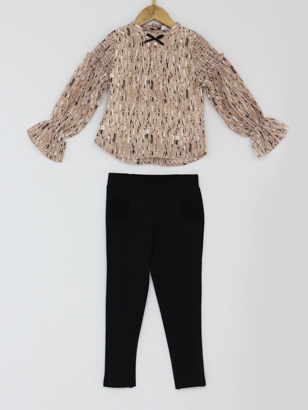 

Peppermint Girls Black & Beige Printed Top with Trousers