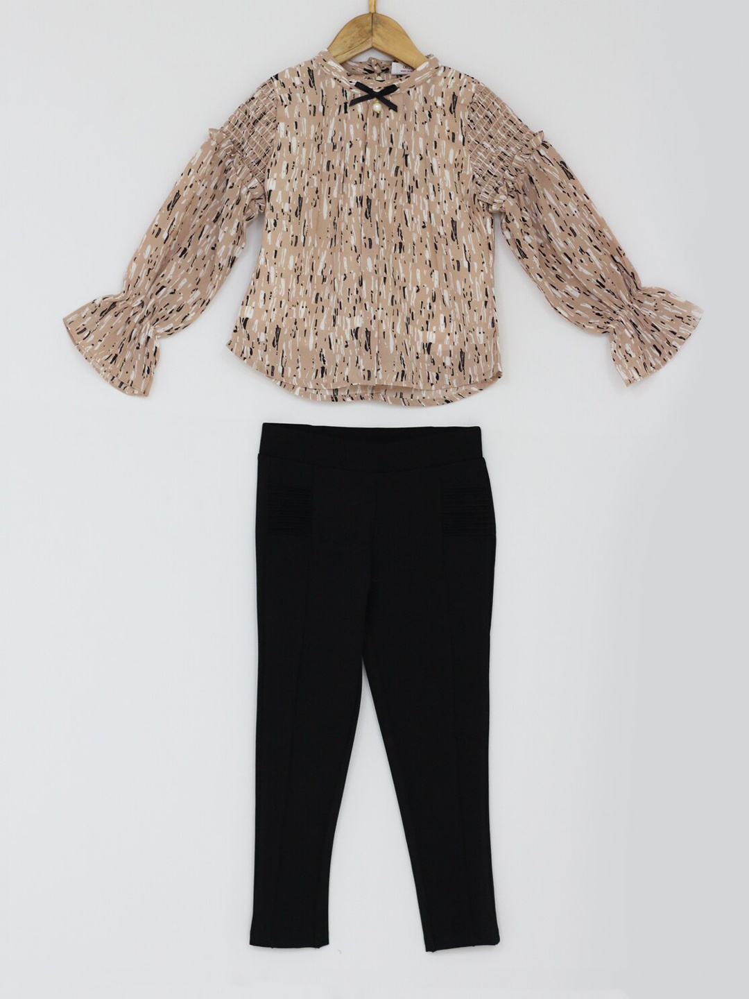 

Peppermint Girls Black & Beige Printed Top with Trousers