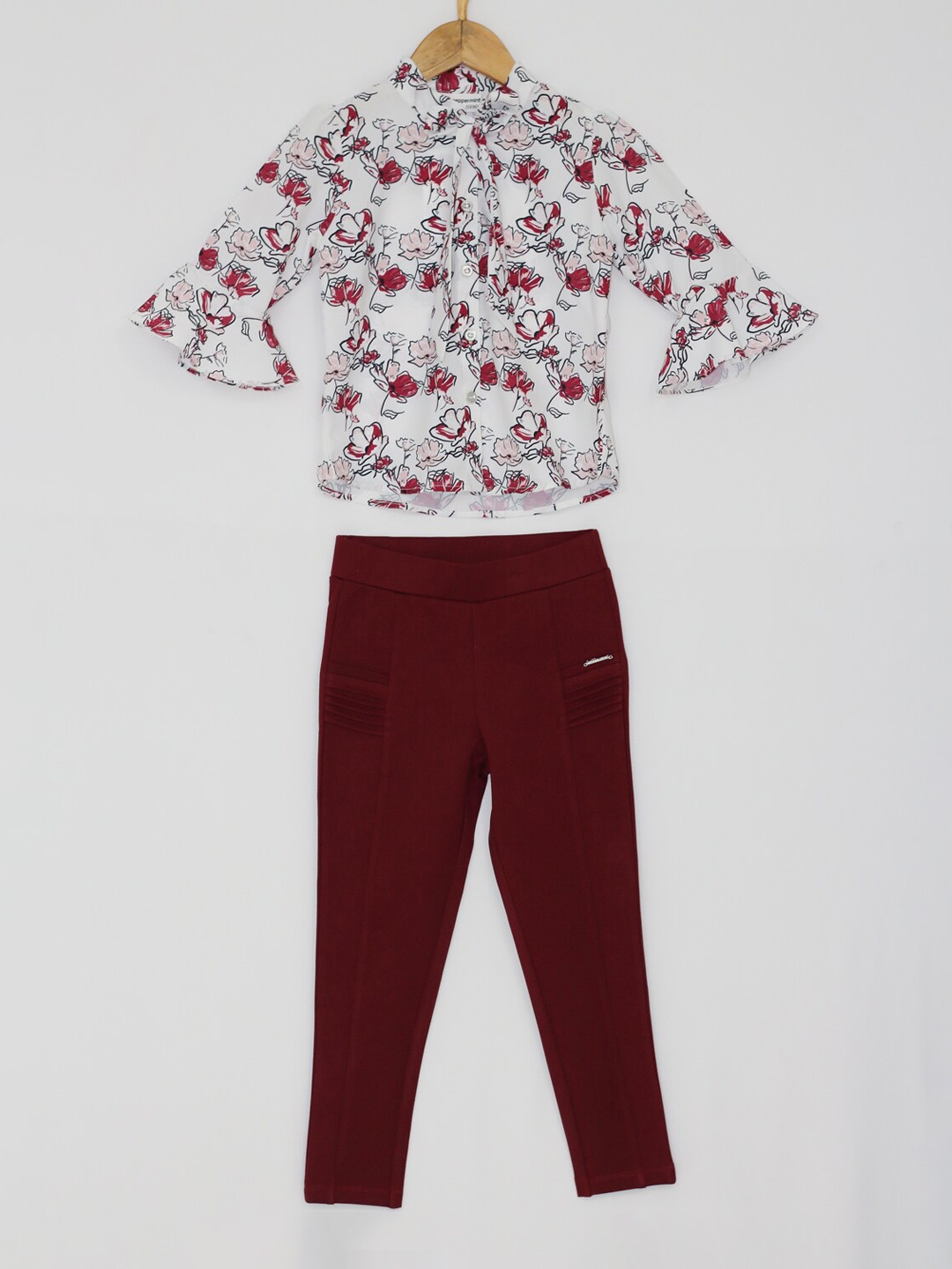 

Peppermint Girls Maroon & White Printed Shirt with Trousers
