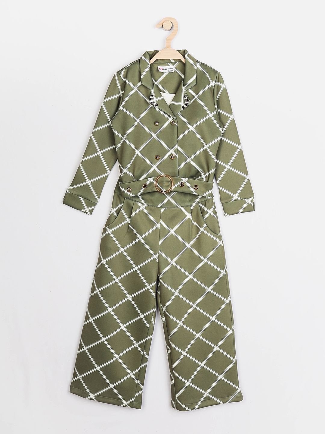 

Peppermint Girls Olive Green Checked Clothing Set