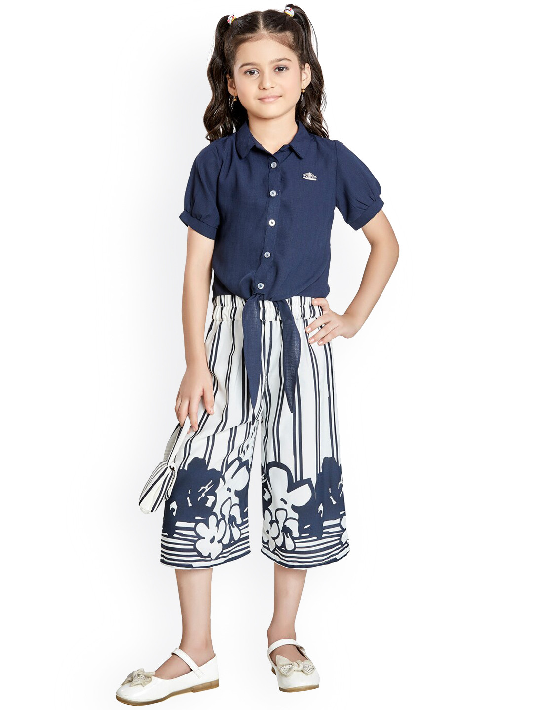 

Peppermint Girls Navy Blue & Off White Shirt With Palazzos