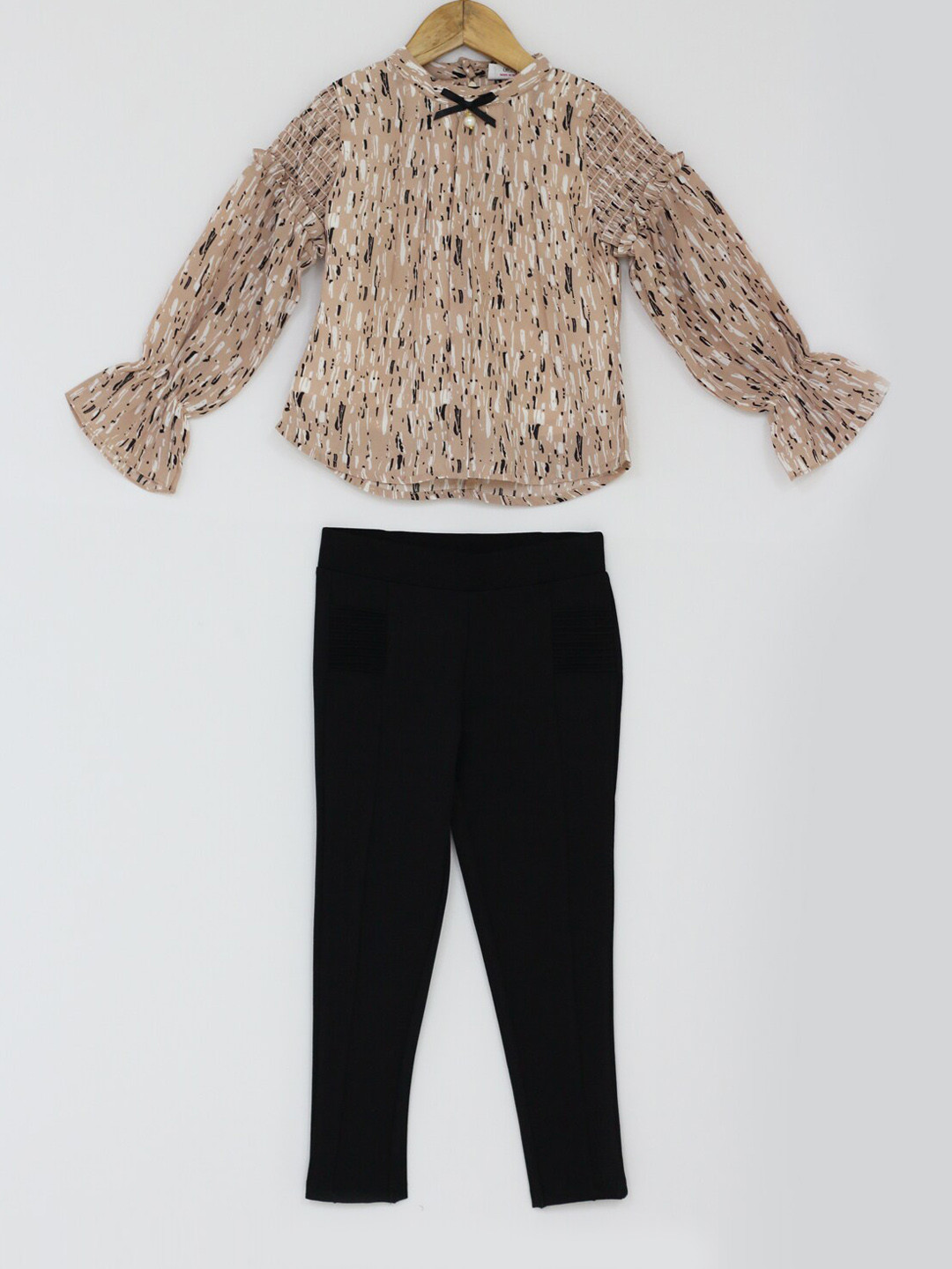 

Peppermint Girls Black & Beige Printed Top with Trousers
