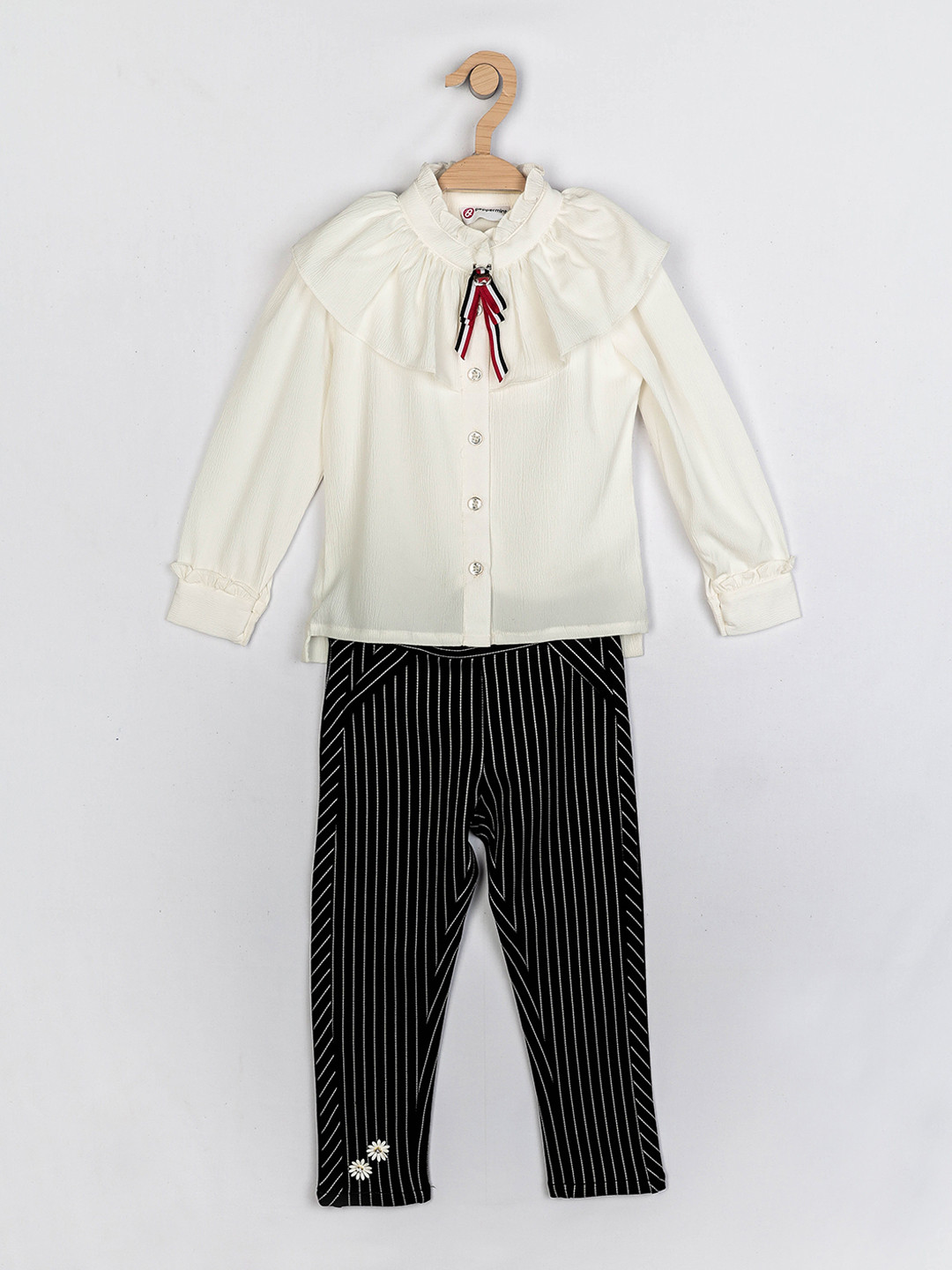

Peppermint Girls Off White & Black Striped Clothing Set