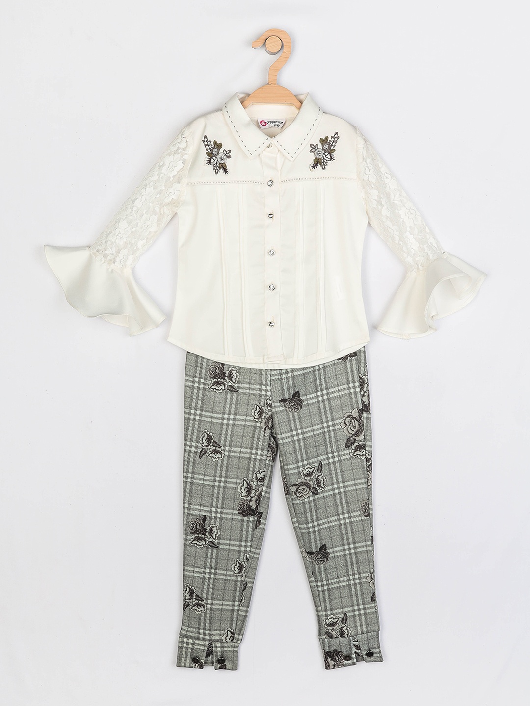 

Peppermint Girls Grey & White Printed Shirt with Trousers