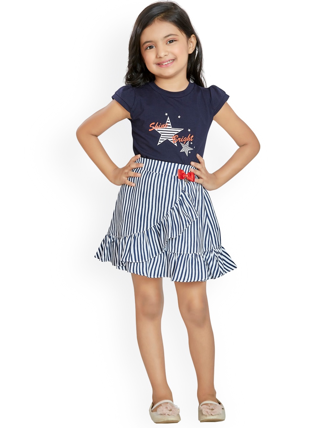 

Peppermint Girls Navy Blue Printed Top with Skirt