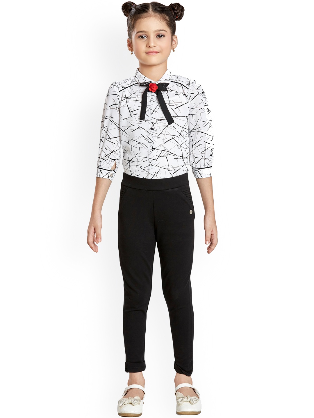 

Peppermint Girls Off White & White Printed Shirt with Trousers