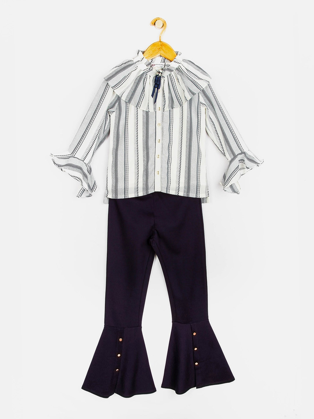 

Peppermint Girls Navy Blue & White Printed Top With Trousers