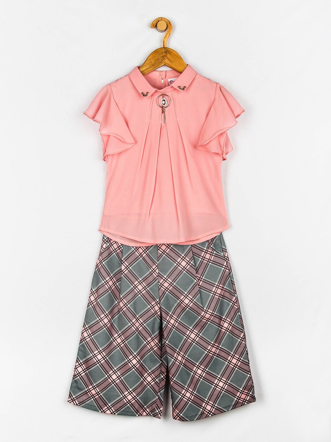

Peppermint Girls Peach-Coloured & Grey Top with Palazzos