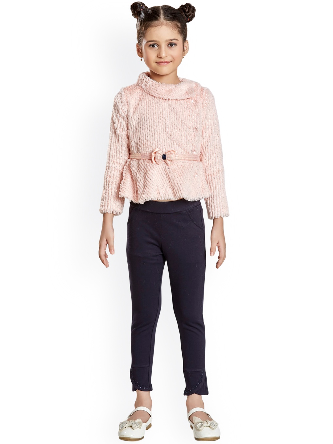 

Peppermint Girls Pink & Navy Blue Embellished Top With Trousers