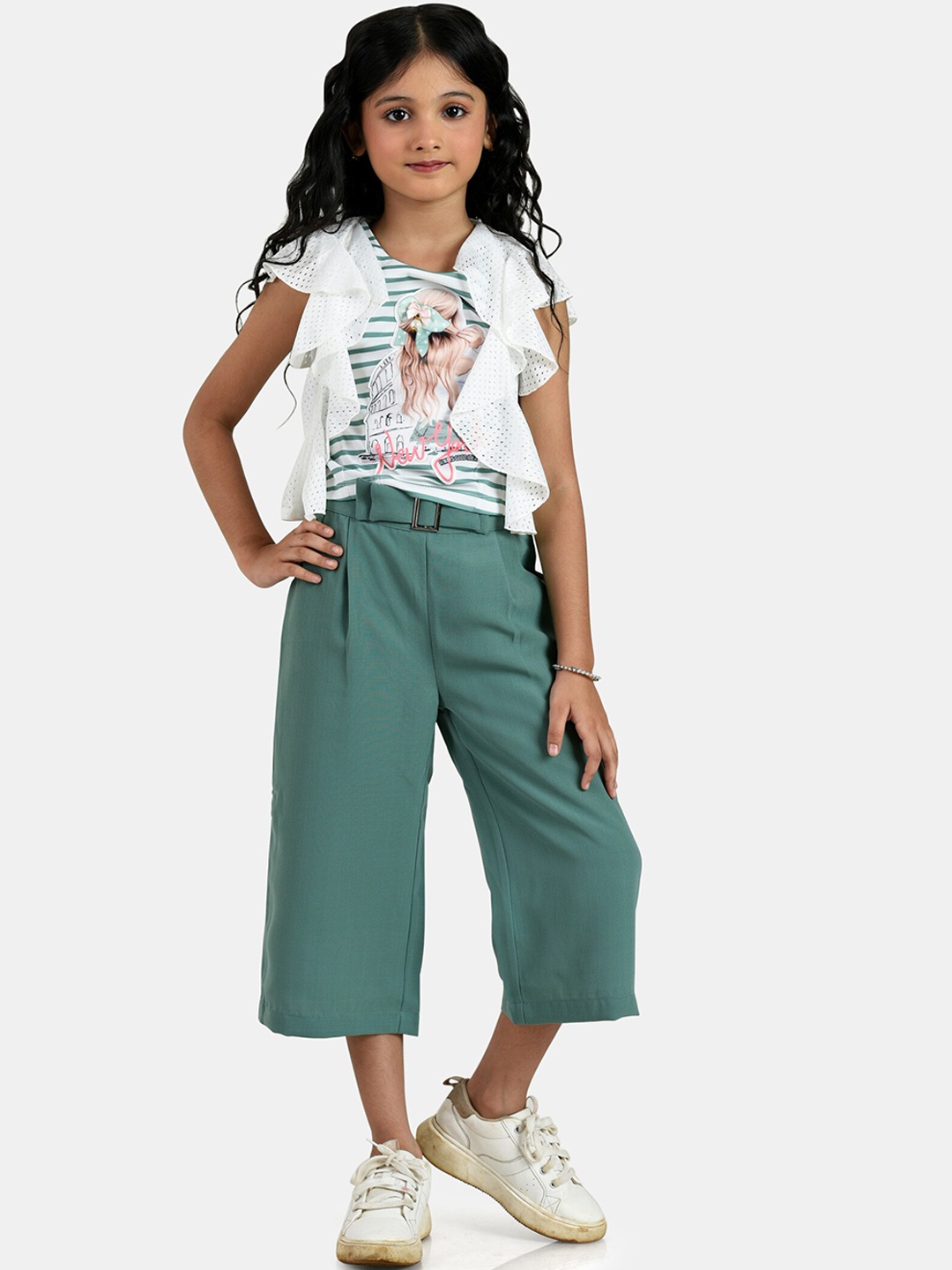 

Peppermint Girls Green & White Printed Top with Trousers