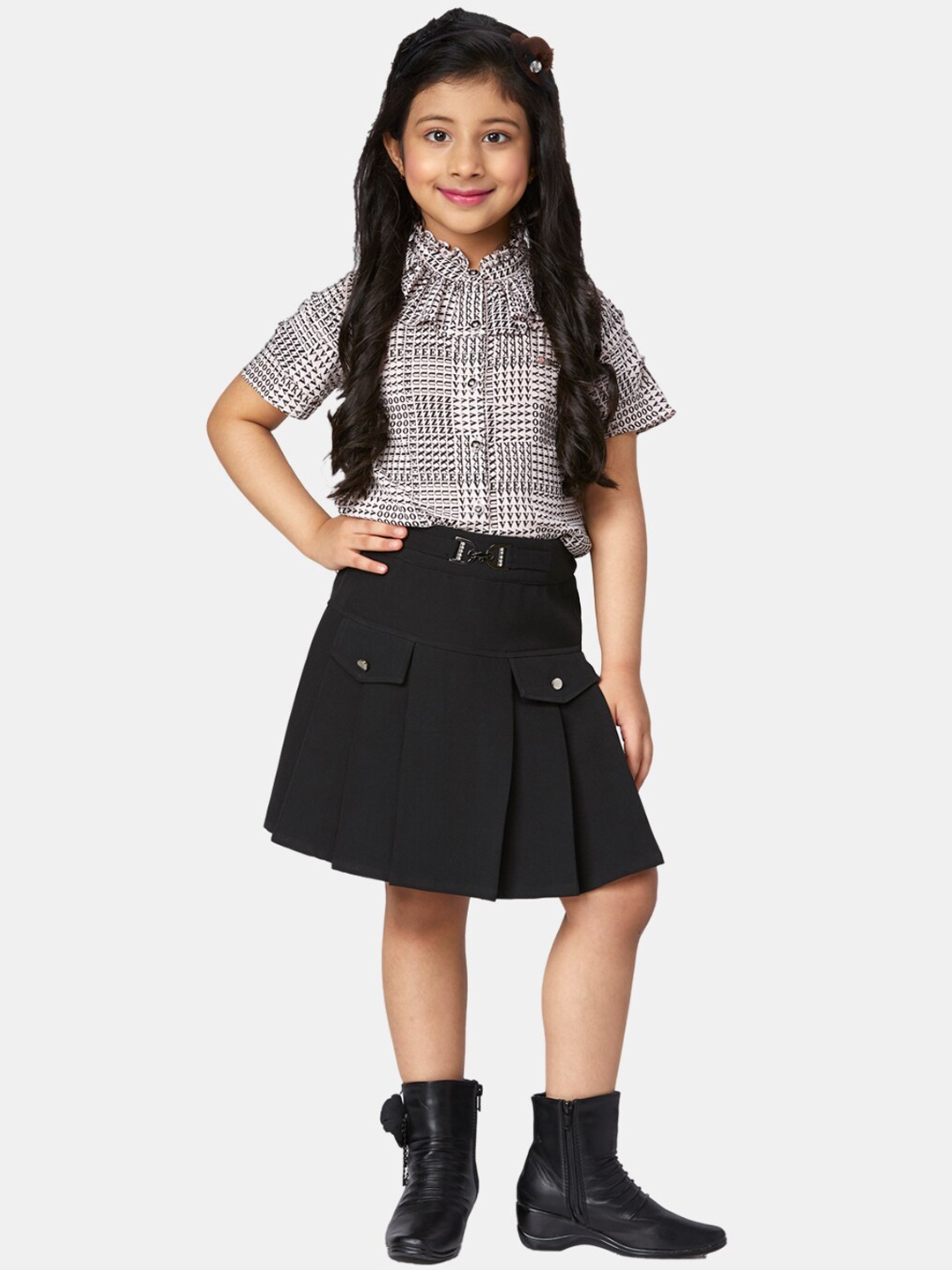 

Peppermint Girls Black & White Checked Shirt with Skirt