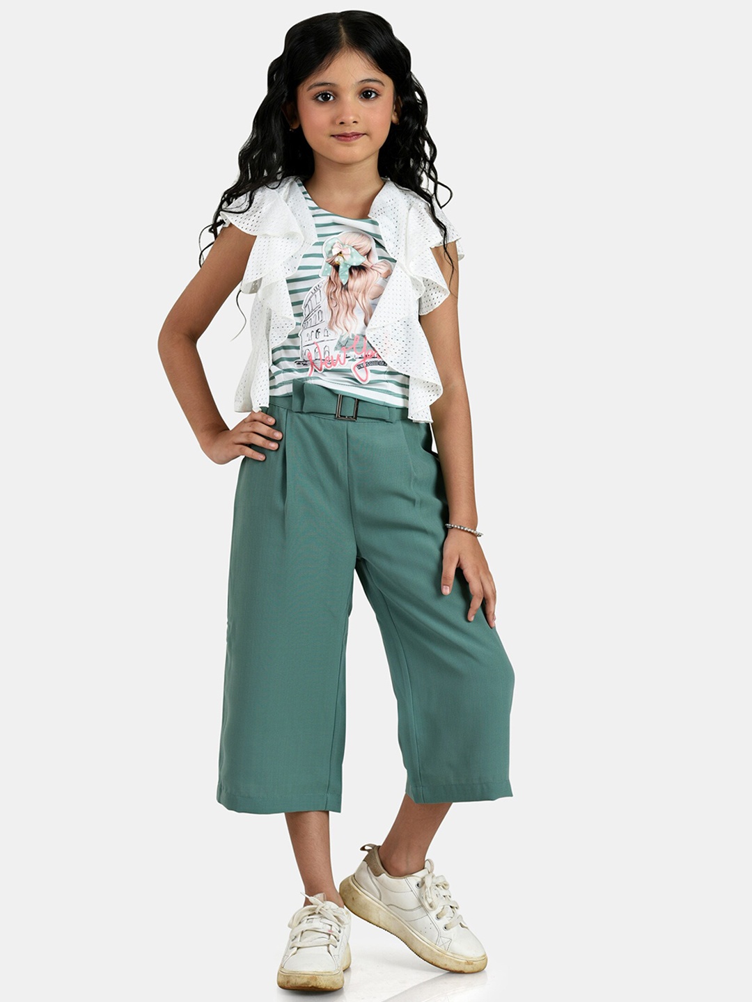 

Peppermint Girls Green & White Printed Top with Trousers