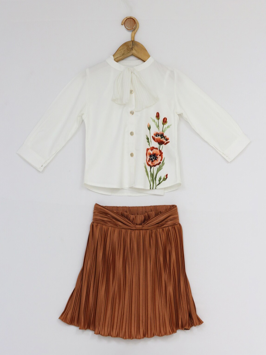 

Peppermint Girls Off White & Brown Printed Clothing Set