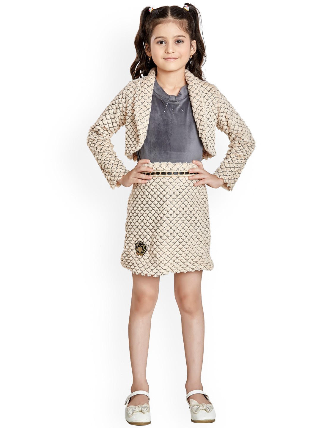 

Peppermint Girls Beige & Grey Top with Skirt