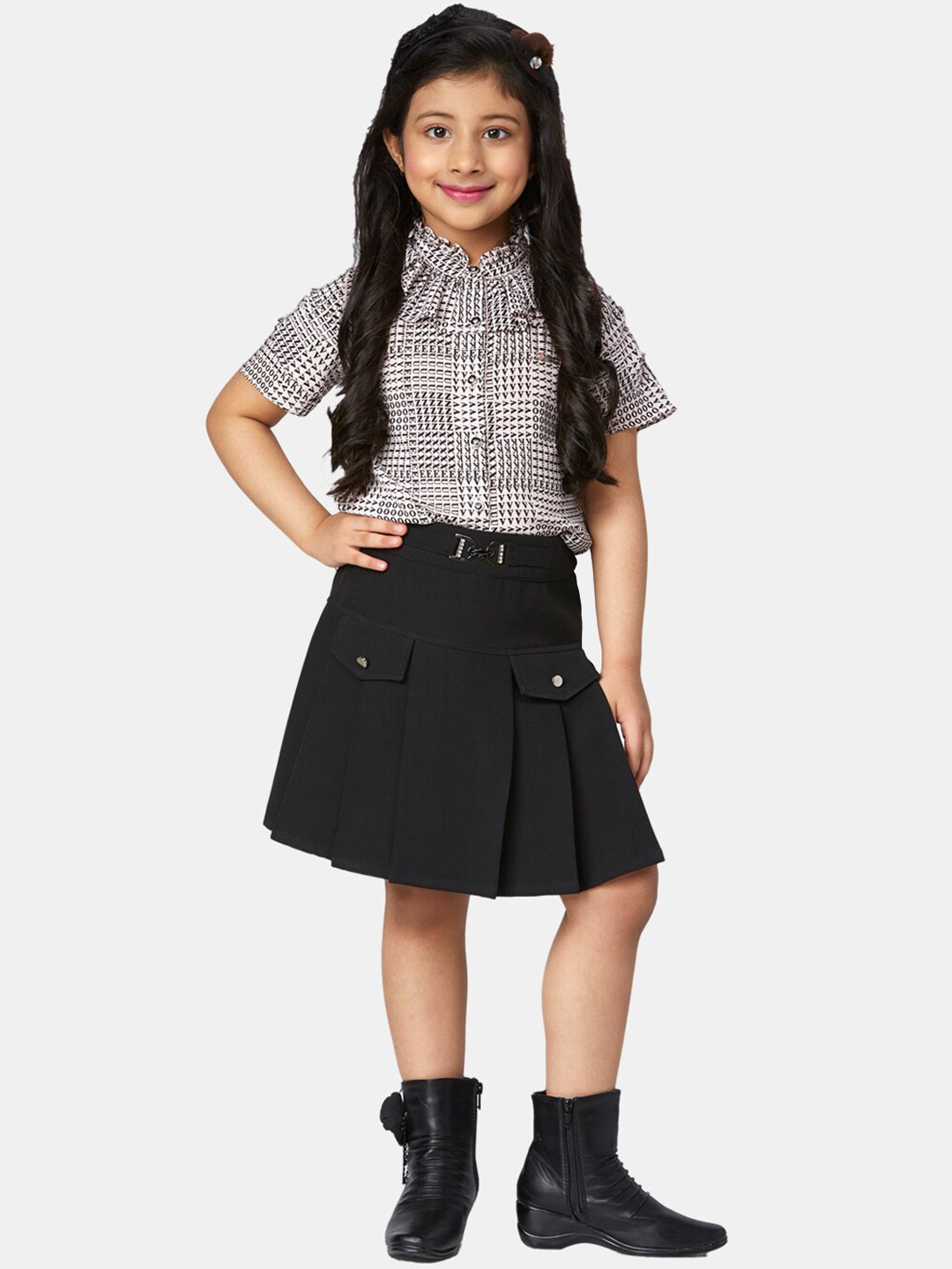 

Peppermint Girls Black & White Printed Top with Skirt