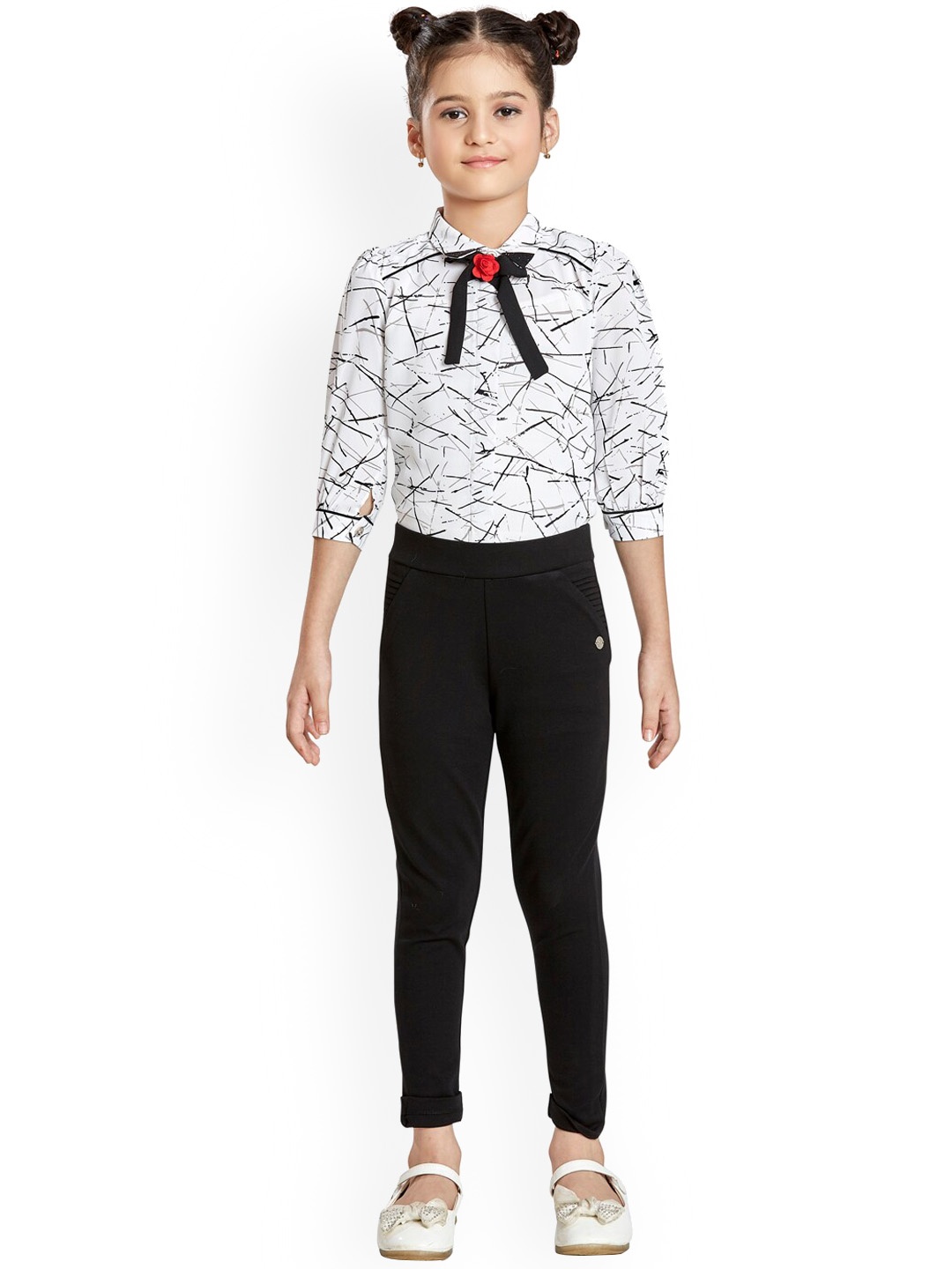 

Peppermint Girls Off White & Black Printed Top with Trousers
