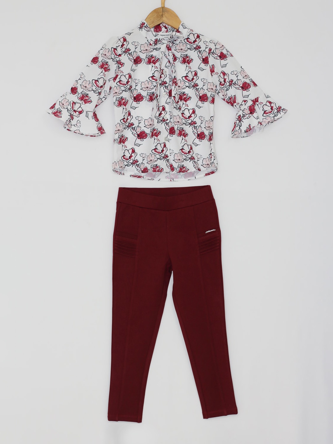 

Peppermint Girls Maroon & White Printed Top with Trousers