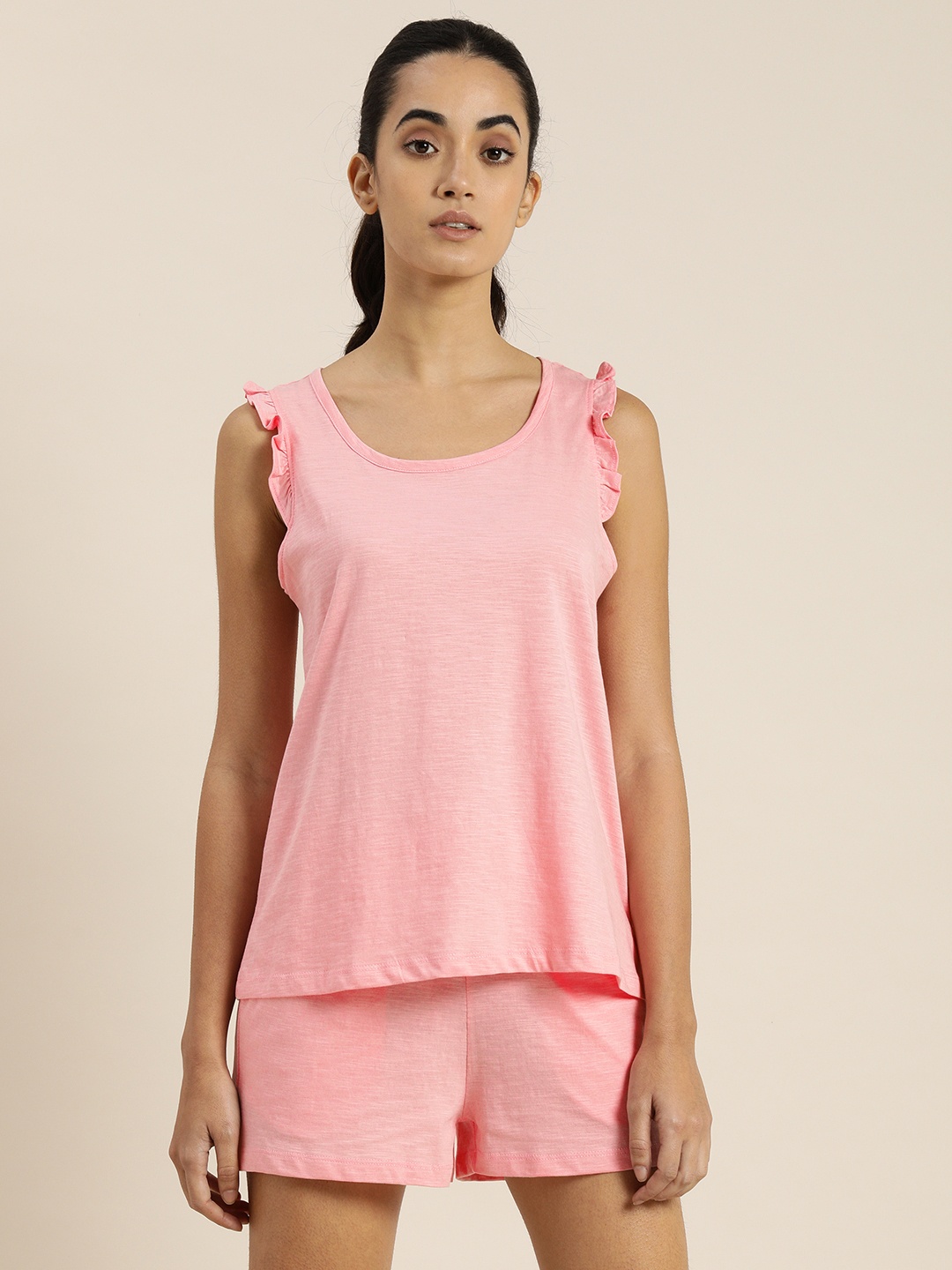 

ether Women Pink Solid Top With Shorts